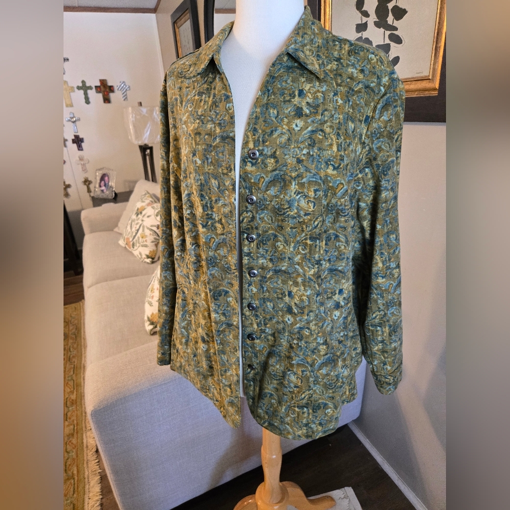 CJBanks:Floral Green Button-Up Jacket